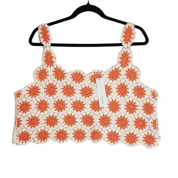 Timing Tops - Timing Crochet Crop Tank Top White Orange Large XL Boho Hippie NEW
